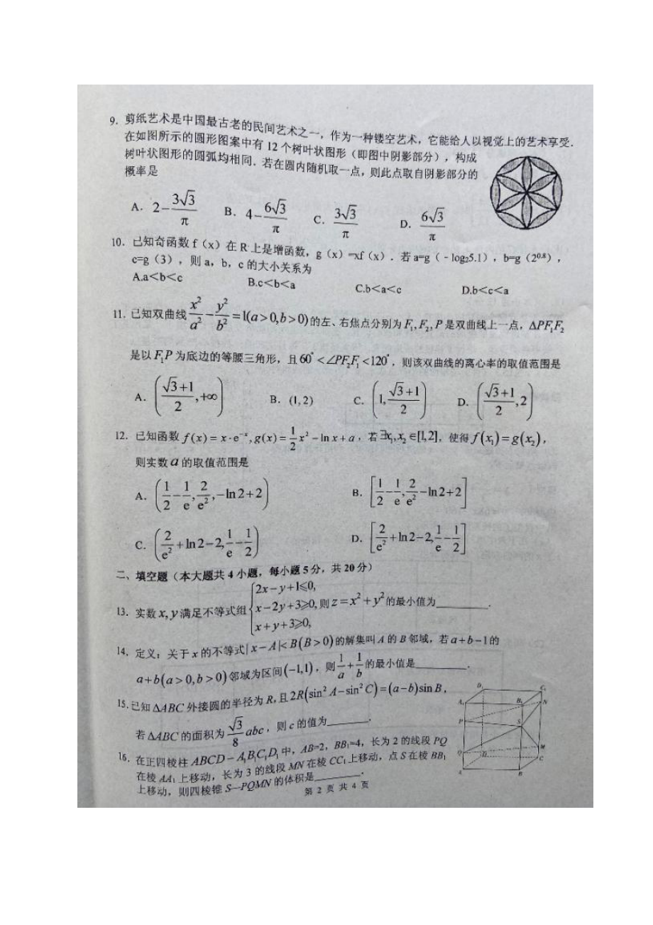 四川省绵阳 2021届高三下学期4月高考仿真模拟（一）数学（文）试题.pdf_第2页