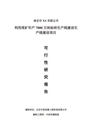 利用尾矿年产7000万块标砖生产线可行性研究报告申请建议书案例.doc