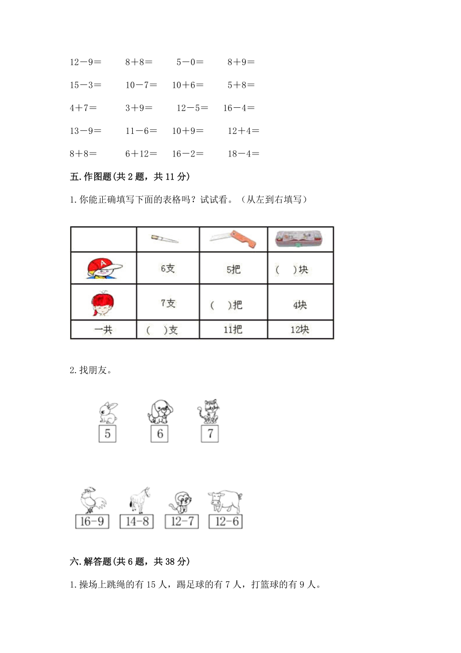 人教版一年级下册数学第二单元 20以内的退位减法 测试卷含答案（新）.docx_第3页