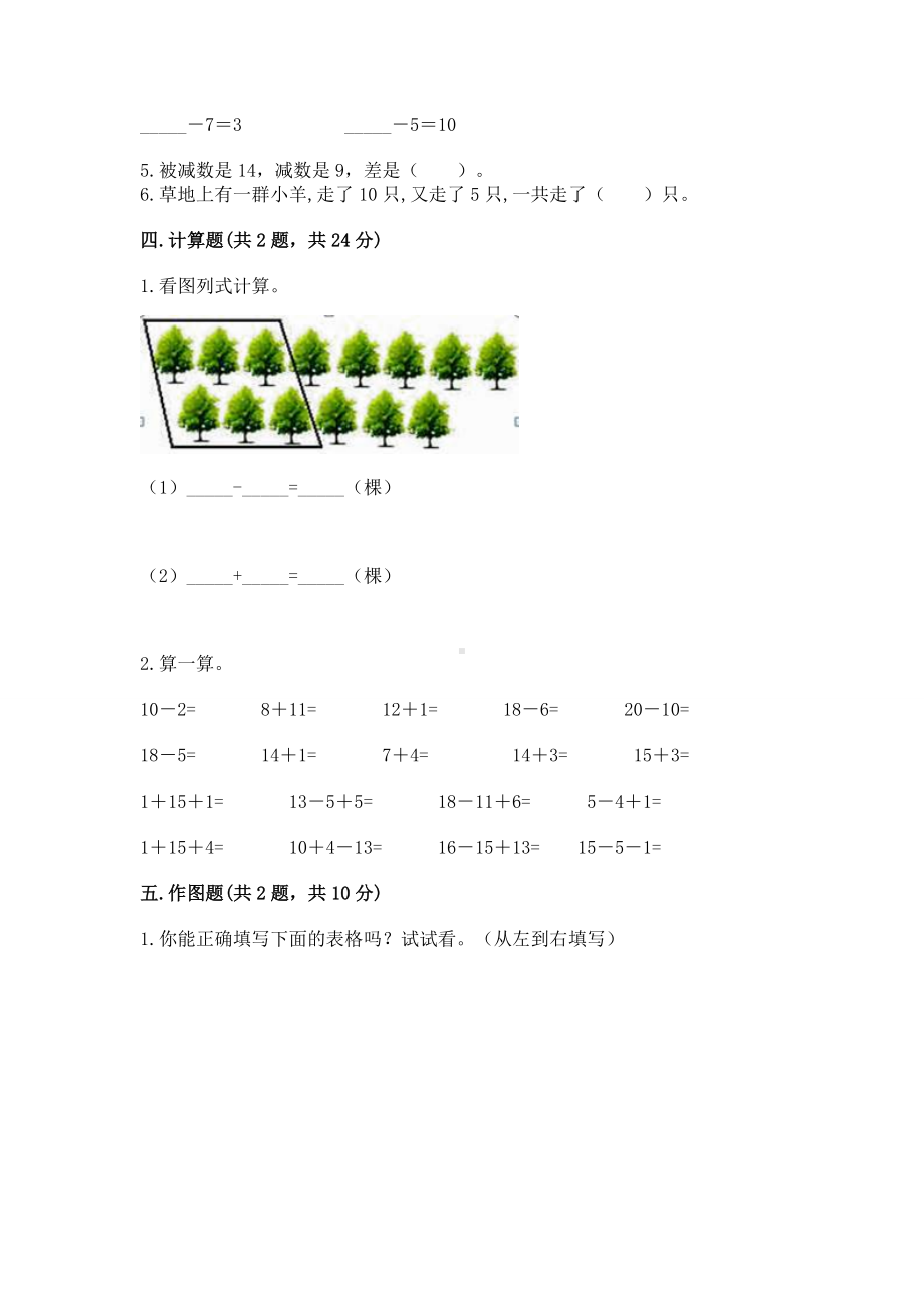 人教版一年级下册数学第二单元 20以内的退位减法 测试卷及完整答案（易错题）.docx_第3页