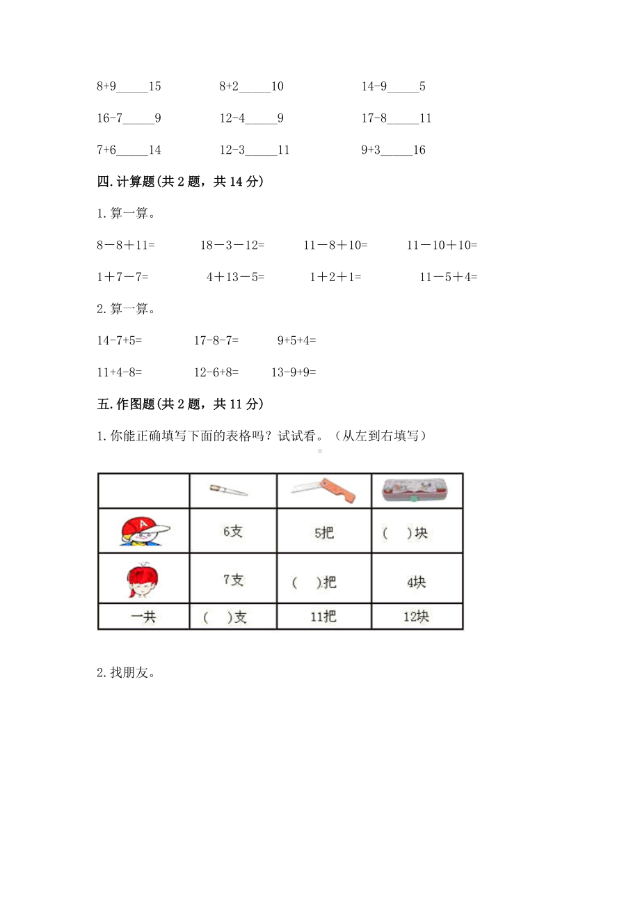 人教版一年级下册数学第二单元 20以内的退位减法 测试卷附完整答案（名校卷）.docx_第3页