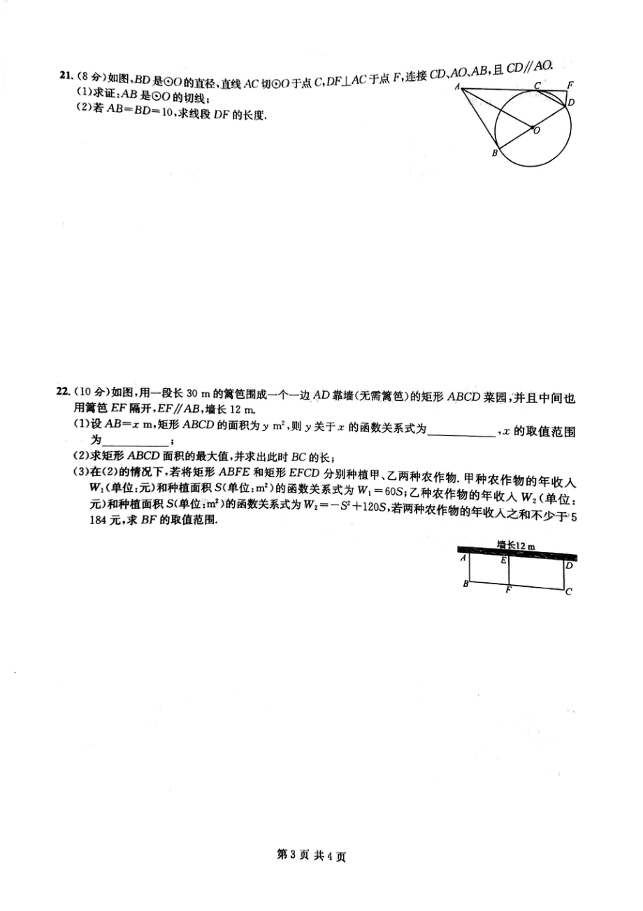 湖北省武汉市2021-2022学年元调九年级数学模拟卷（二）.pdf_第3页