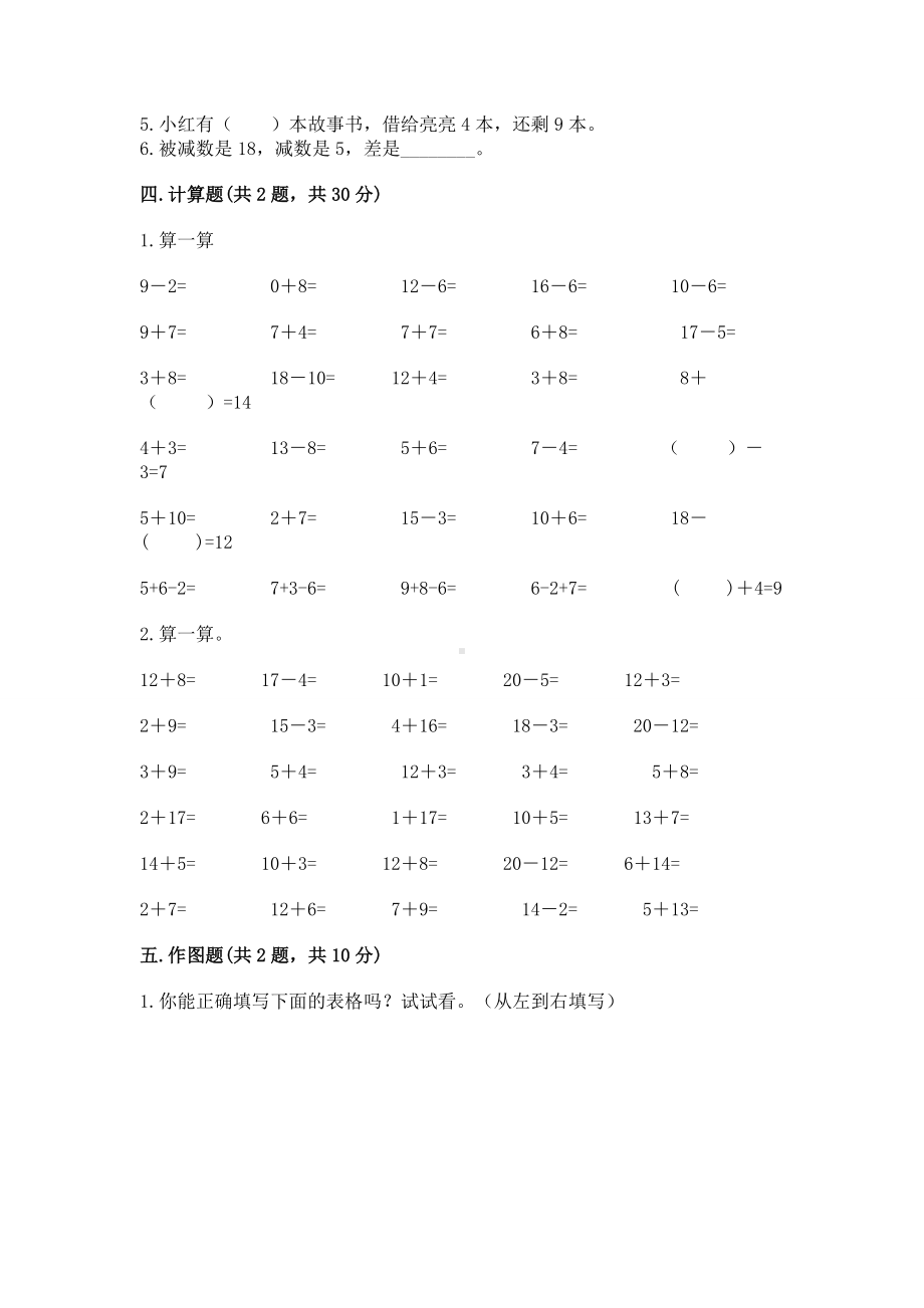 人教版一年级下册数学第二单元 20以内的退位减法 测试卷及答案（考点梳理）.docx_第3页