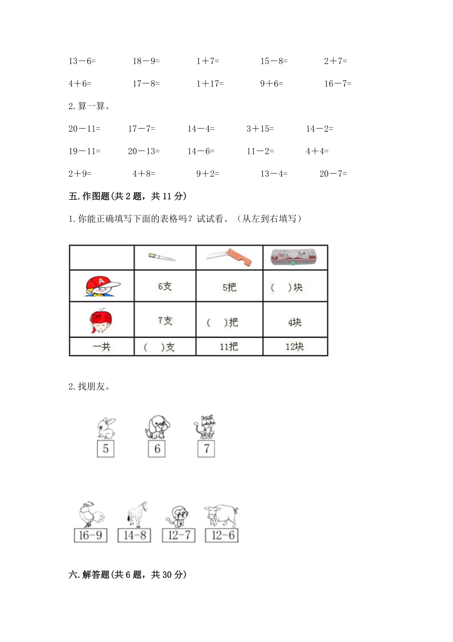 人教版一年级下册数学第二单元 20以内的退位减法 测试卷及完整答案（夺冠）.docx_第3页