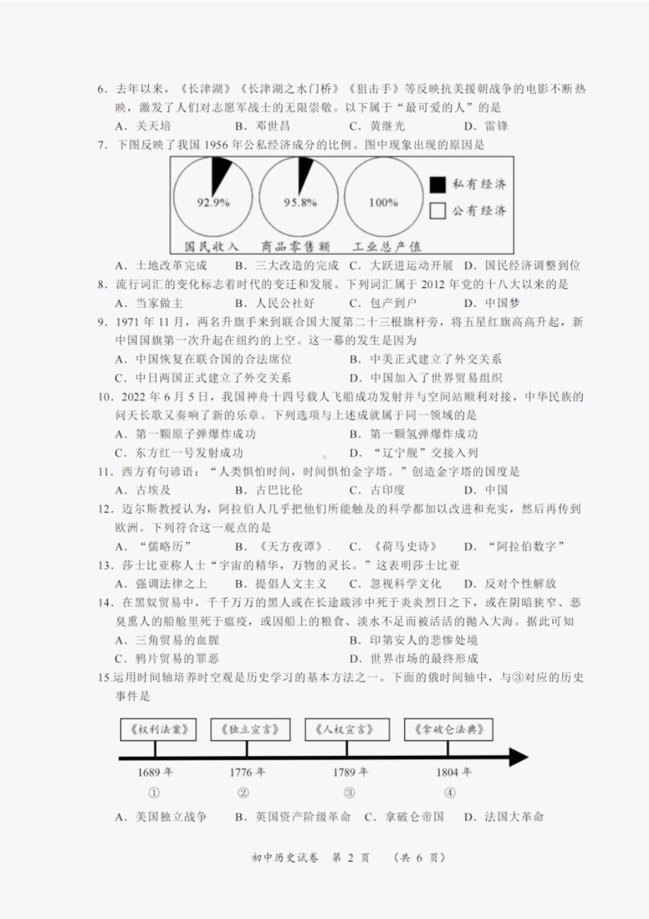 2022年湖南省衡阳市中考历史真题）.pdf_第2页