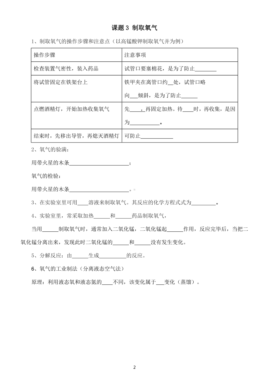 初中化学人教版九年级上册第二单元《我们周围的空气》重点知识填空练习（附参考答案）.docx_第2页