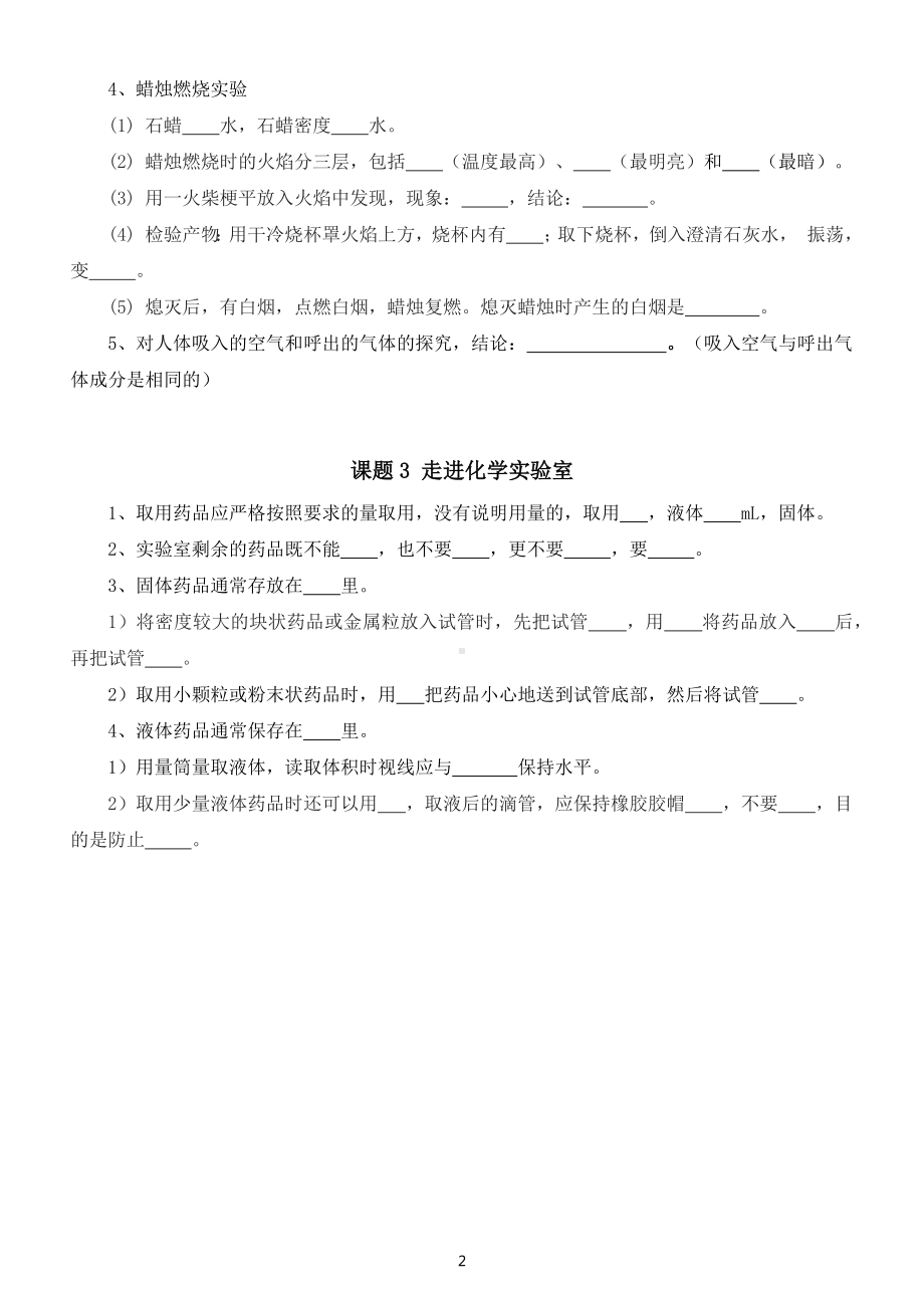 初中化学人教版九年级上册第一单元《走进化学世界》重点知识填空练习（附参考答案）.docx_第2页