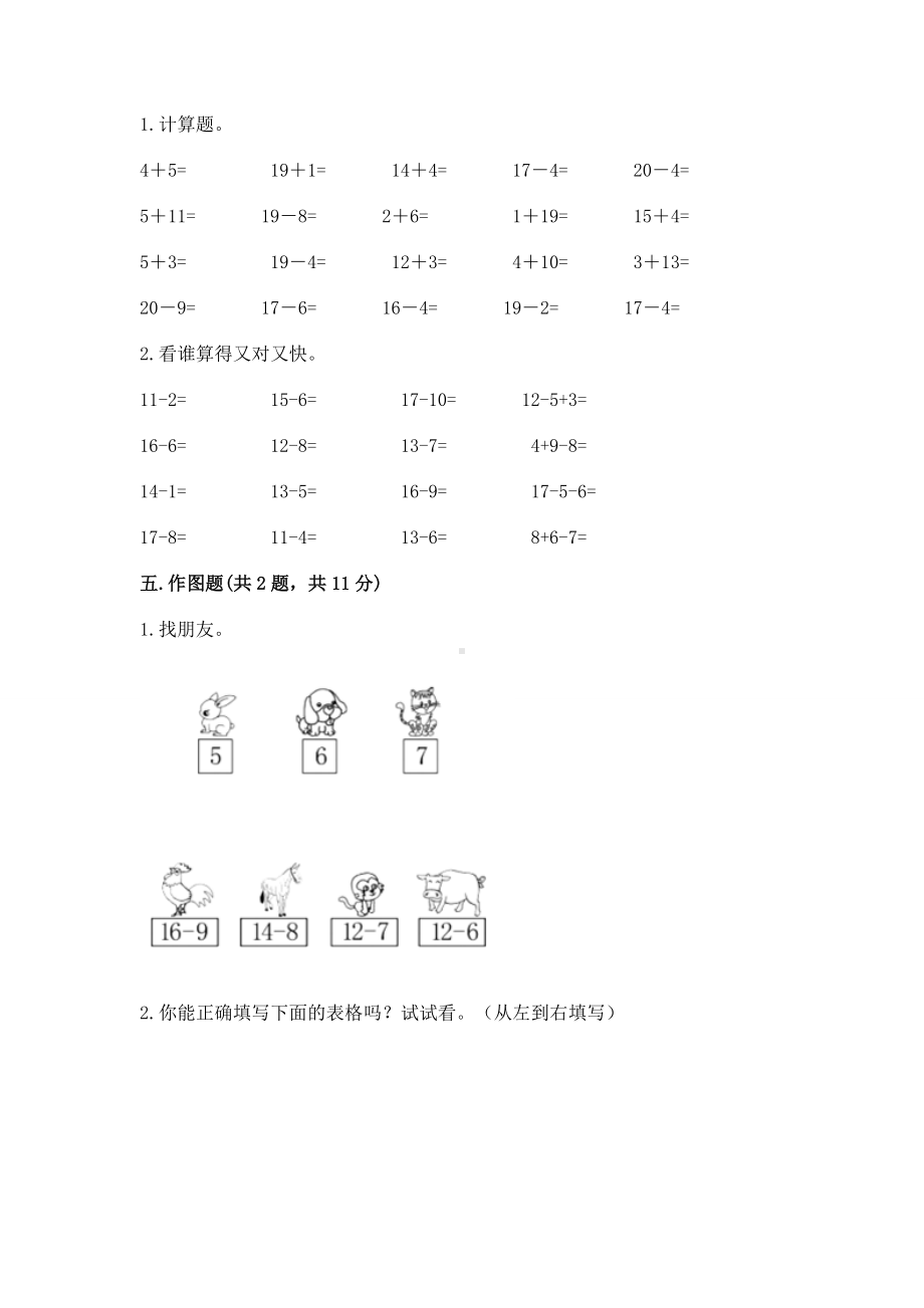 人教版一年级下册数学第二单元 20以内的退位减法 测试卷及参考答案（研优卷）.docx_第3页