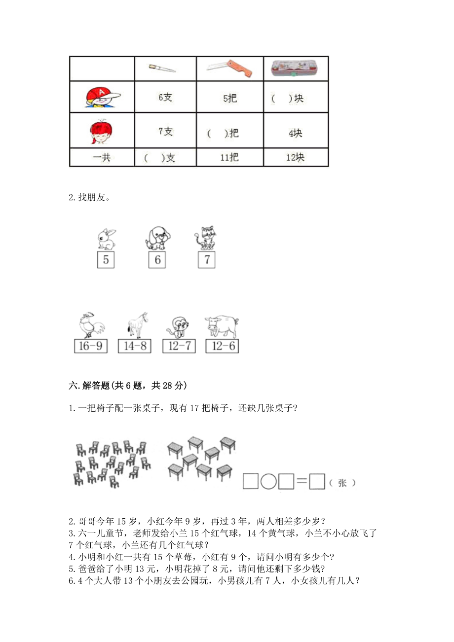 苏教版一年级下册数学第一单元 20以内的退位减法 测试卷附完整答案（易错题）.docx_第3页