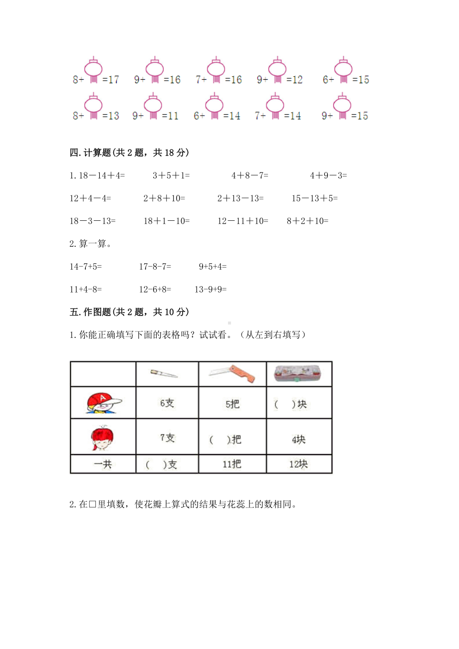 苏教版一年级下册数学第一单元 20以内的退位减法 测试卷含答案（研优卷）.docx_第3页