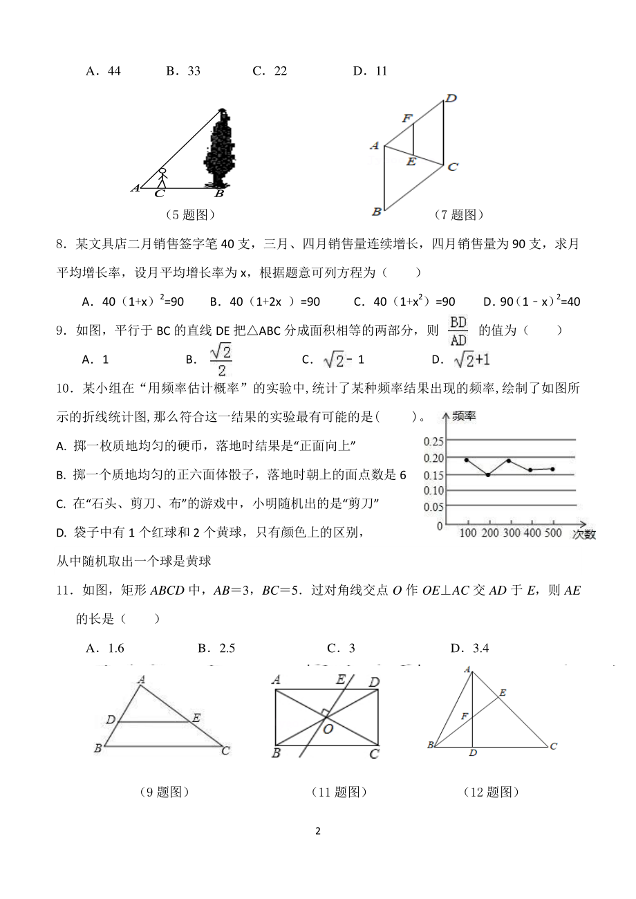 山东省济南市济阳区2021-2022学年九年级上学期期中考试数学试题.pdf_第2页