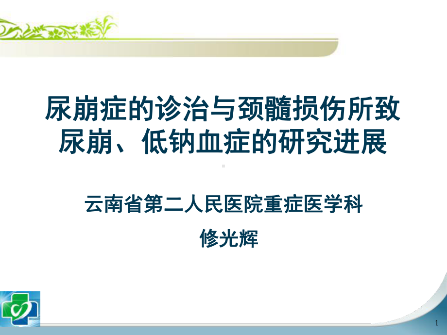 尿崩症的诊治与颈髓损伤所致尿崩、低钠血症的研究进课件.ppt_第1页