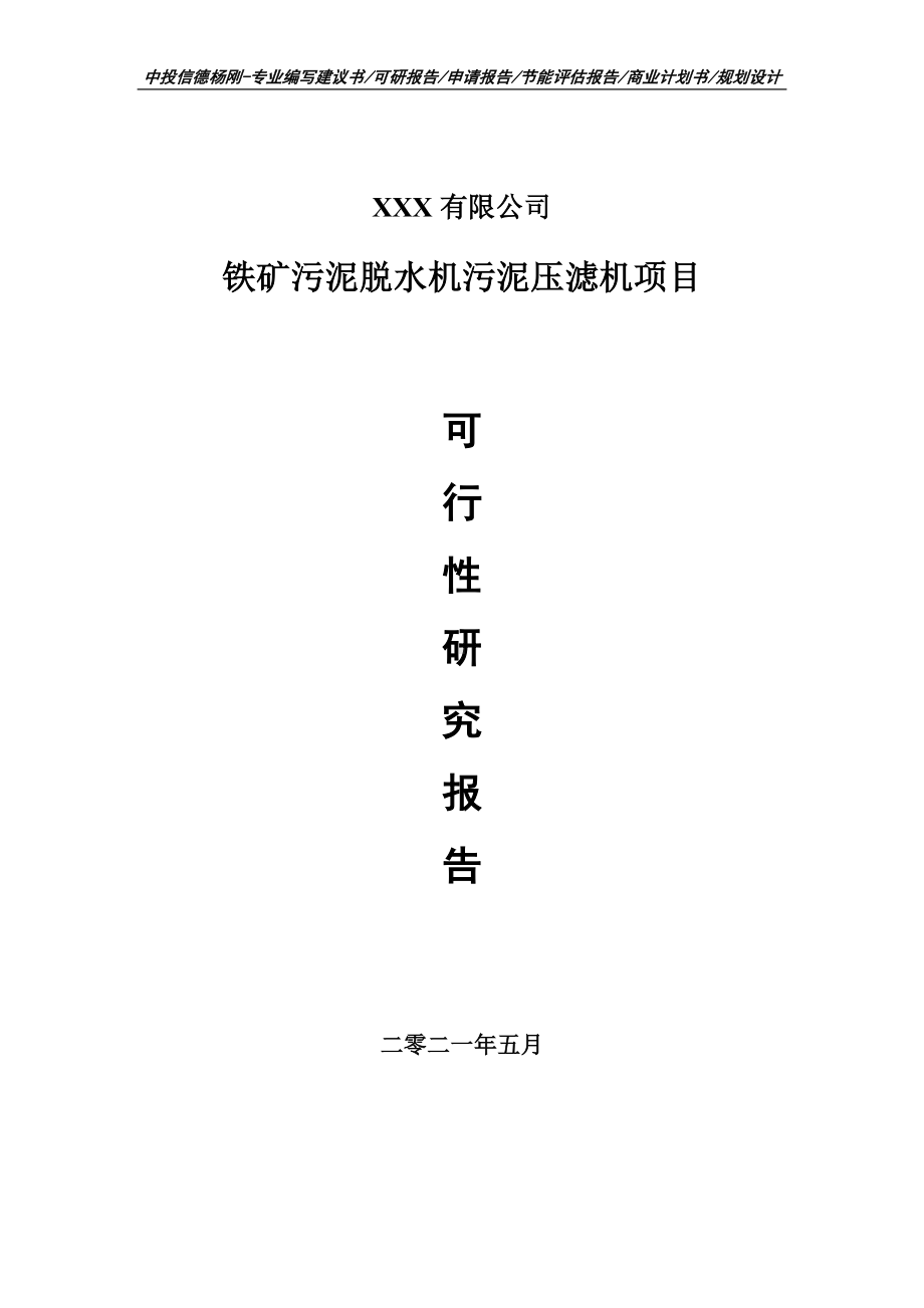 铁矿污泥脱水机污泥压滤机可行性研究报告建议书案例.doc_第1页