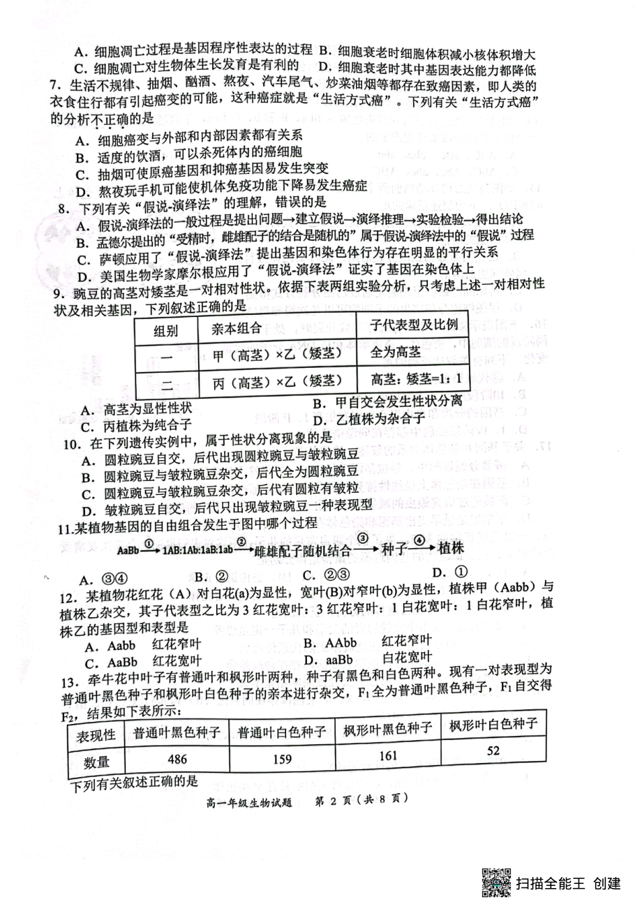 四川省成都市新都区2021-2022学年高一下期期末生物试卷.pdf_第2页