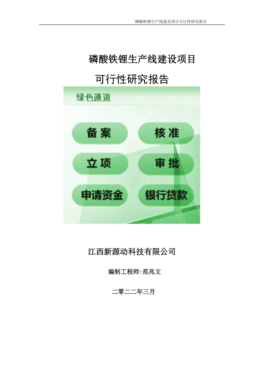 磷酸铁锂生产线项目可行性研究报告-申请建议书用可修改样本.doc_第1页