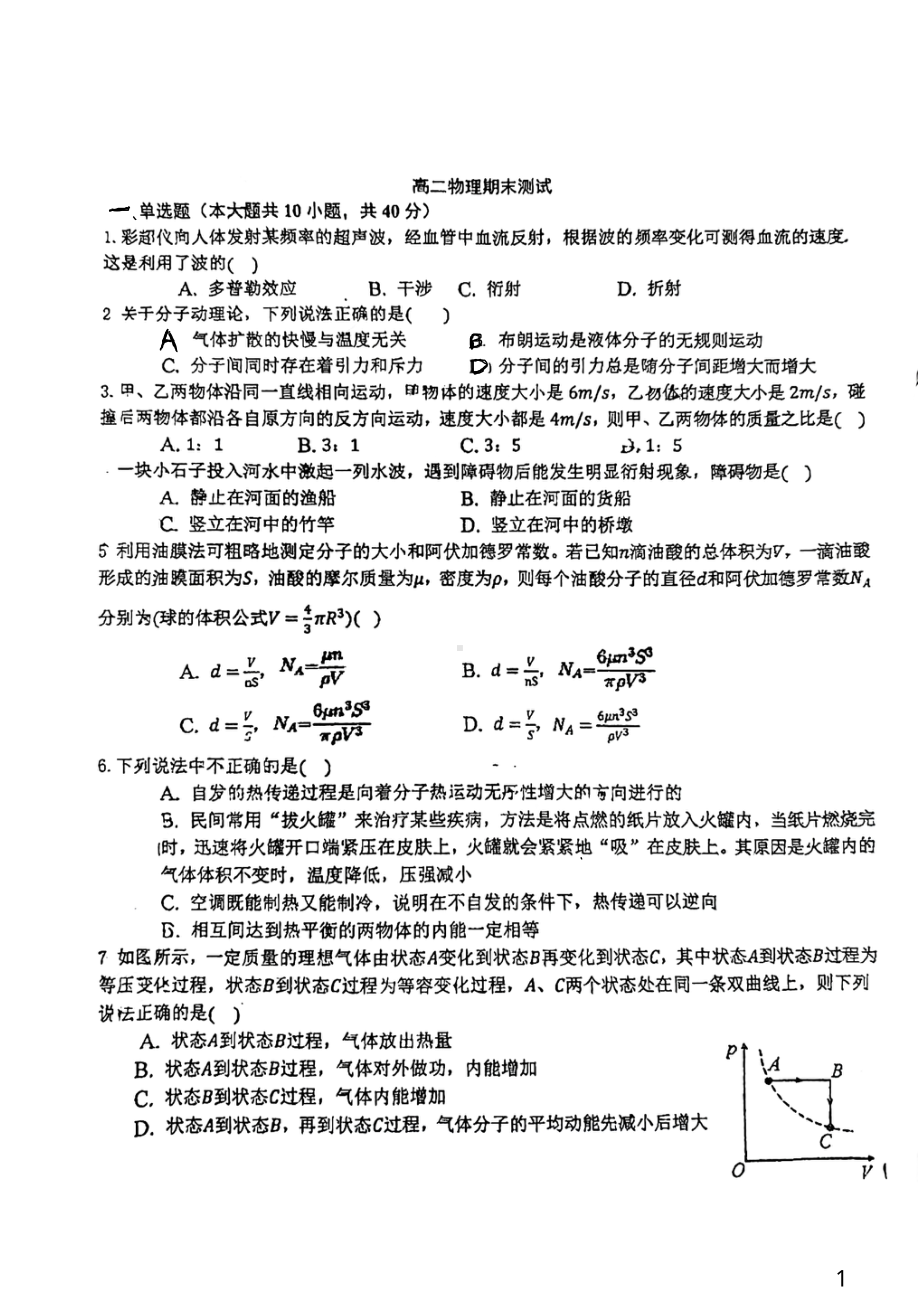 江苏省苏州昆山市文峰高级 2021-2022学年高二下学期期末考试物理试卷.pdf_第1页