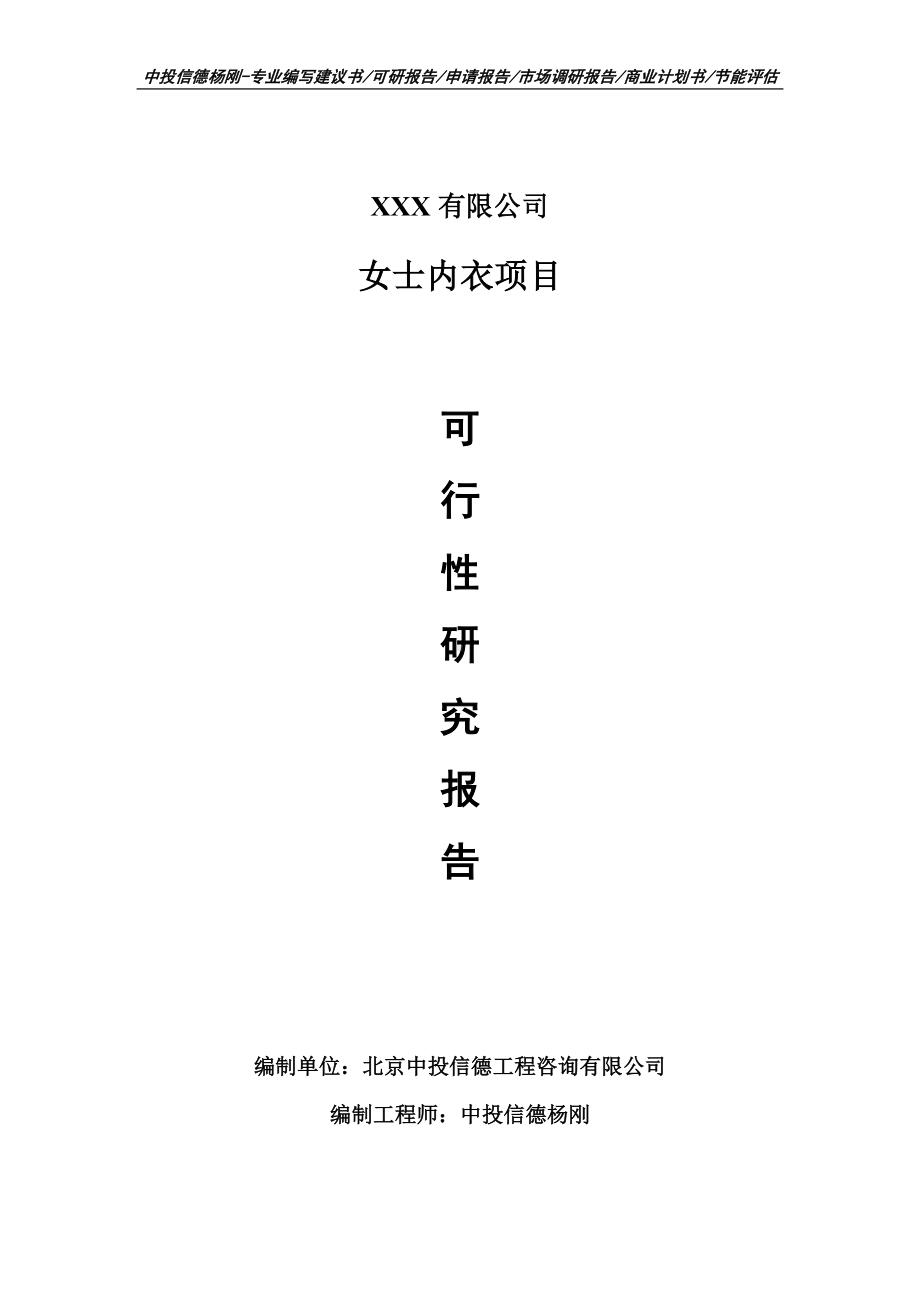 女士内衣可行性研究报告建议书案例.doc_第1页