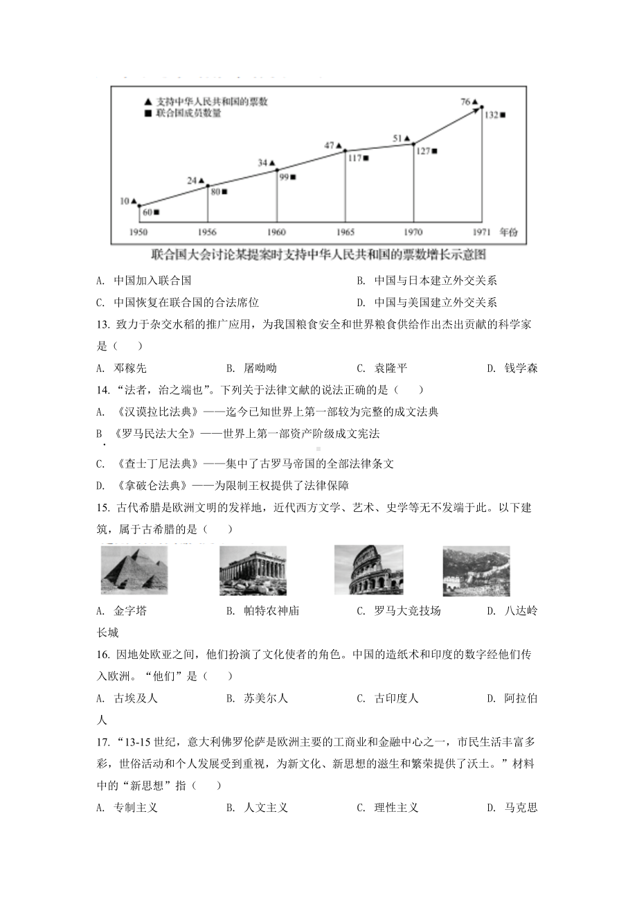 （中考试卷）2022年辽宁省盘锦市中考历史真题（word版含答案）.docx_第3页