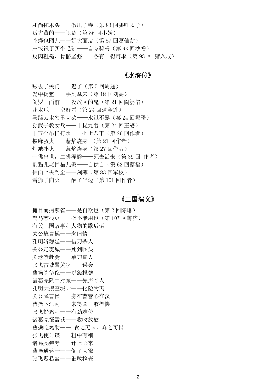 初中语文中考复习四大名著歇后语汇总（课外阅读考点）.docx_第2页