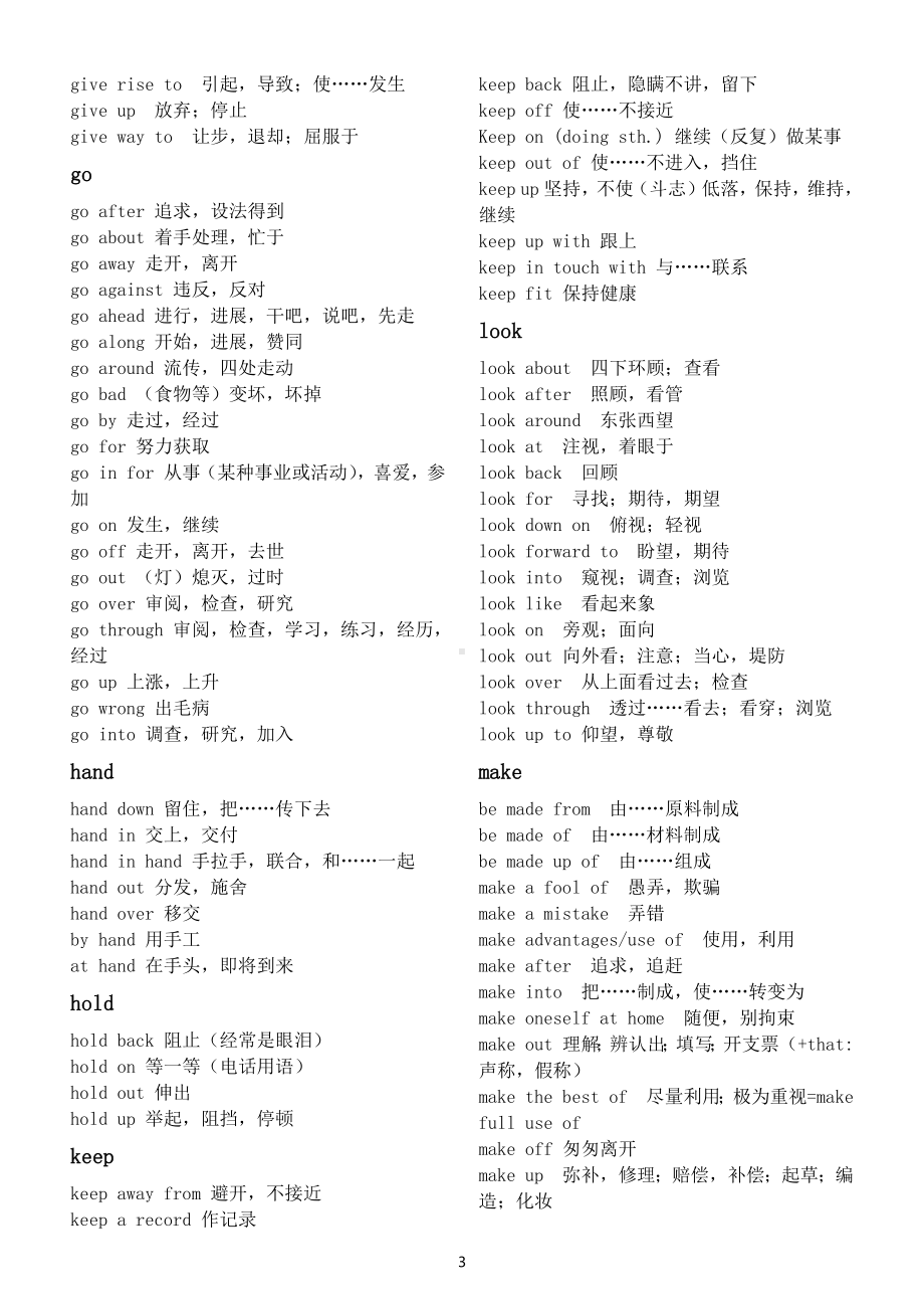 高中英语高考复习短语搭配汇总（31组动词固定搭配+17组介词短语）.docx_第3页