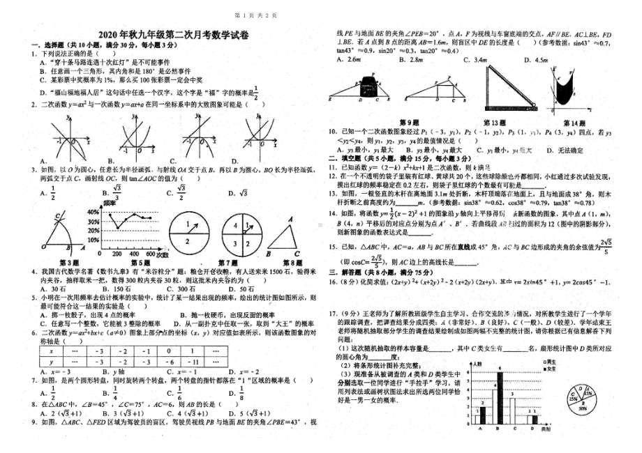 河南省南阳市第三 2020-2021 学年九年级上学期数学第二次月考试题.pdf_第1页