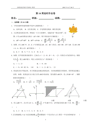 广东省深圳实验 2021-2022学年九年级上学期数学第14周延时作业卷.docx