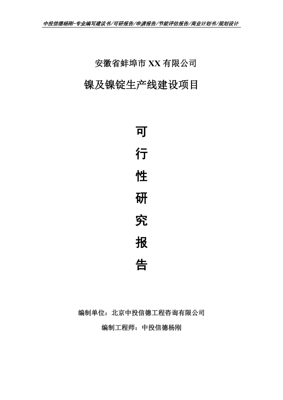 镍及镍锭项目可行性研究报告申请建议书案例.doc_第1页