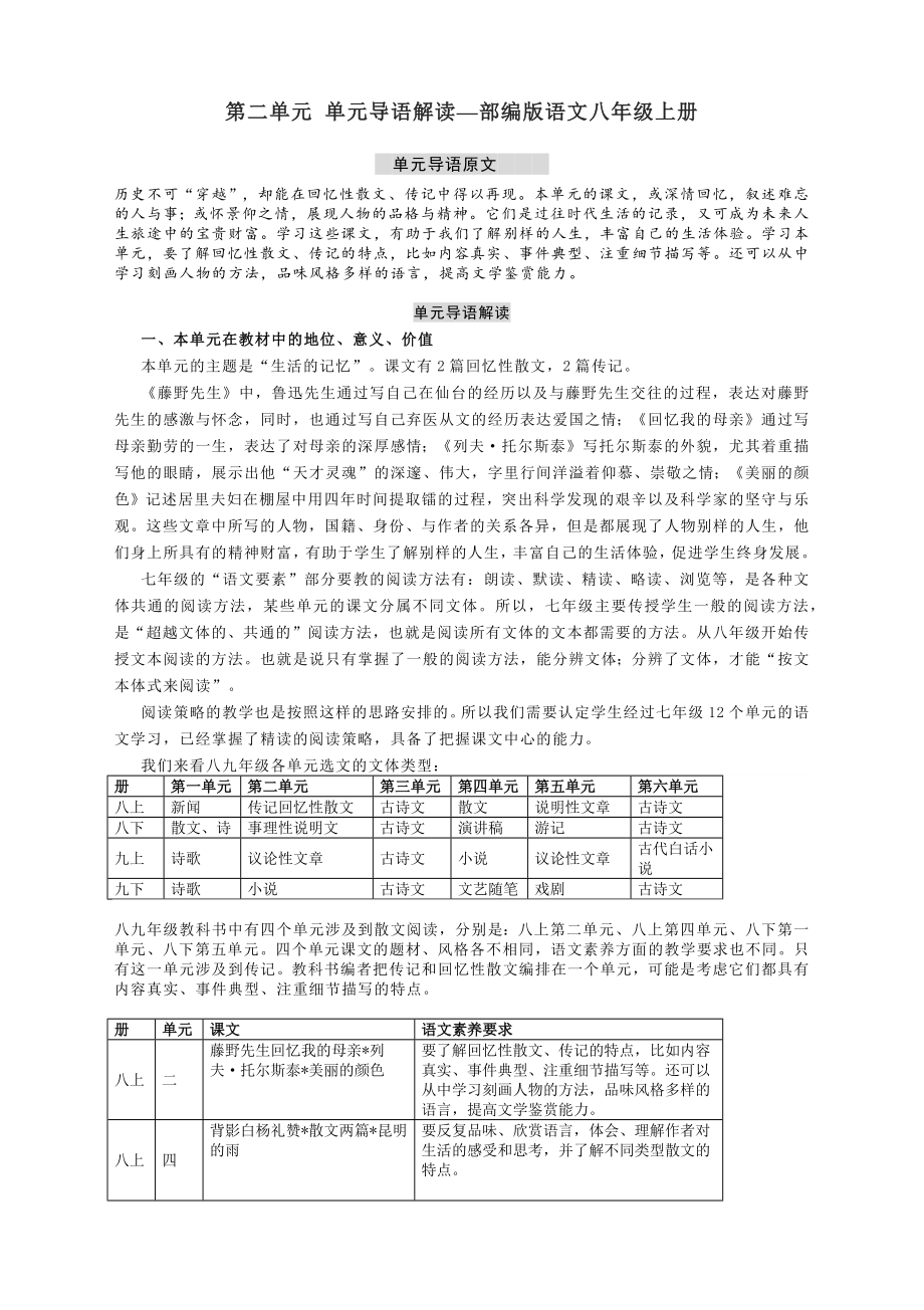 第二单元 单元导语解读—部编版语文八年级上册.docx_第1页