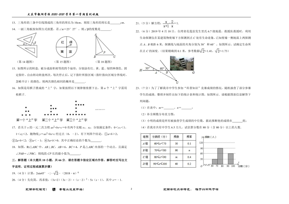 黑龙江省大庆靓湖 2020-2021学年 九年级上学期数学期中试题.pdf_第2页