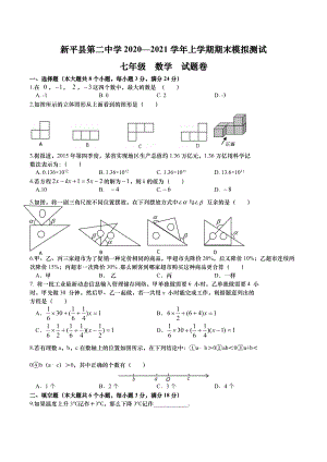 玉溪市新平县第二 2020- -2021 学年上学期期末模拟测试七年级数学试题.docx