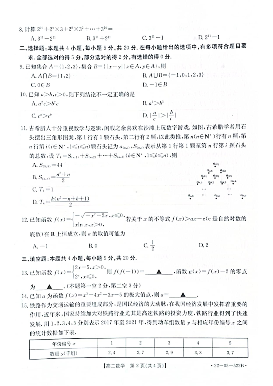 辽宁省抚顺市六校协作体2021-2022高二下学期数学期末试卷及答案.pdf_第2页