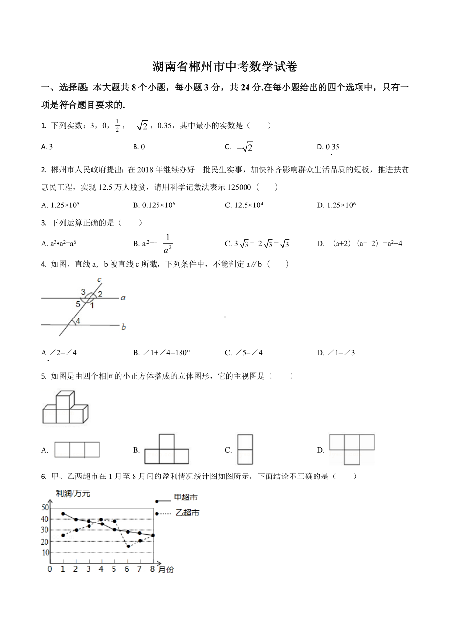 湖南省郴州市 数学试卷.docx_第1页