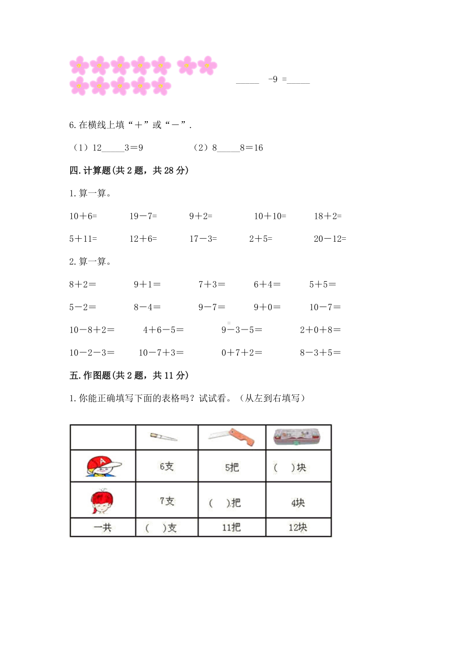 苏教版一年级下册数学第一单元 20以内的退位减法 测试卷精品（巩固）.docx_第3页