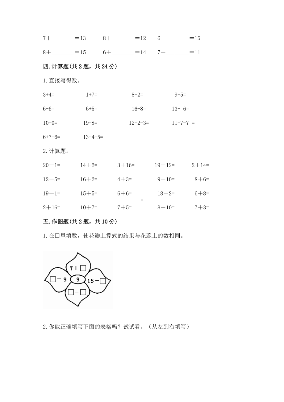 苏教版一年级下册数学第一单元 20以内的退位减法 测试卷及答案（有一套）.docx_第3页