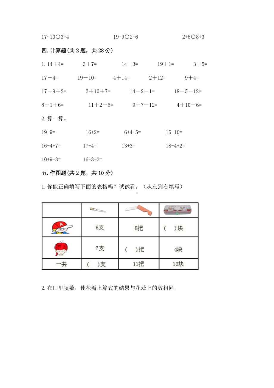 苏教版一年级下册数学第一单元 20以内的退位减法 测试卷精品（含答案）.docx_第3页