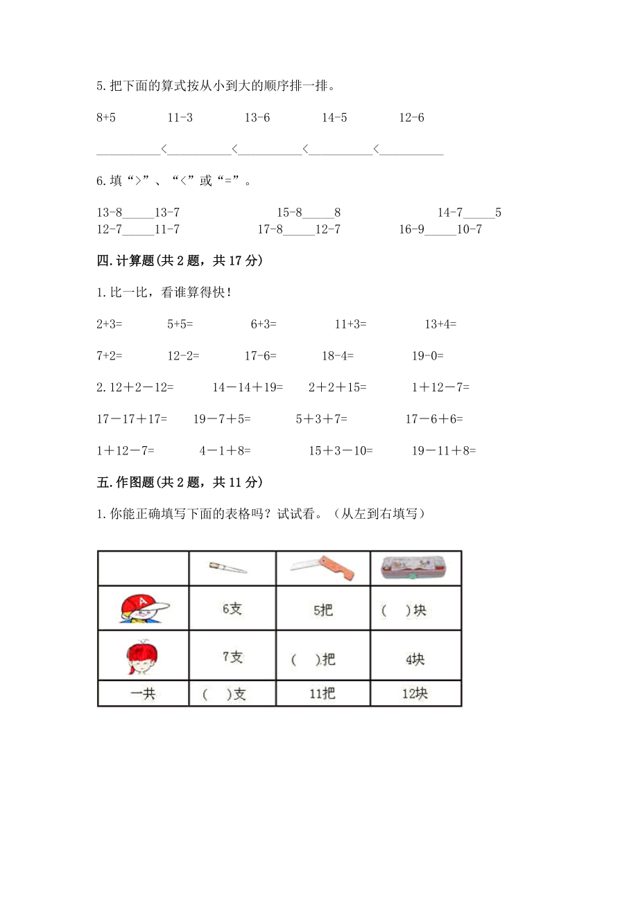 苏教版一年级下册数学第一单元 20以内的退位减法 测试卷精品加答案.docx_第3页