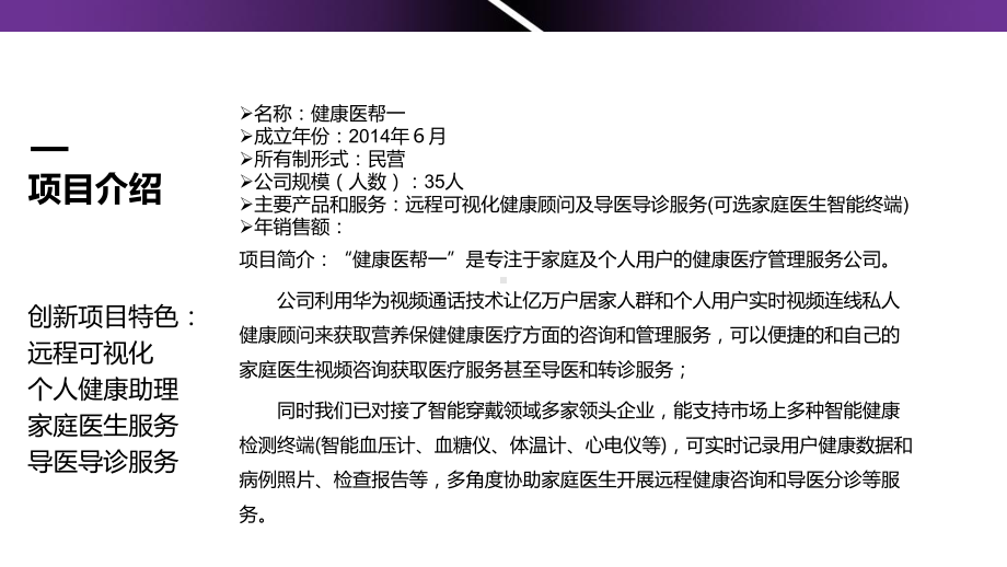 （创新医疗项目）专注于通过远程视频可视化方式为用户提供专业的健康顾问及家庭医生服务课件.pptx_第2页