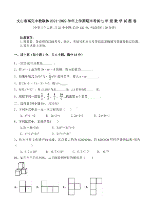 云南省文山市高完中教联体2021-2022学年七年级上学期期末考试数学试题卷.docx