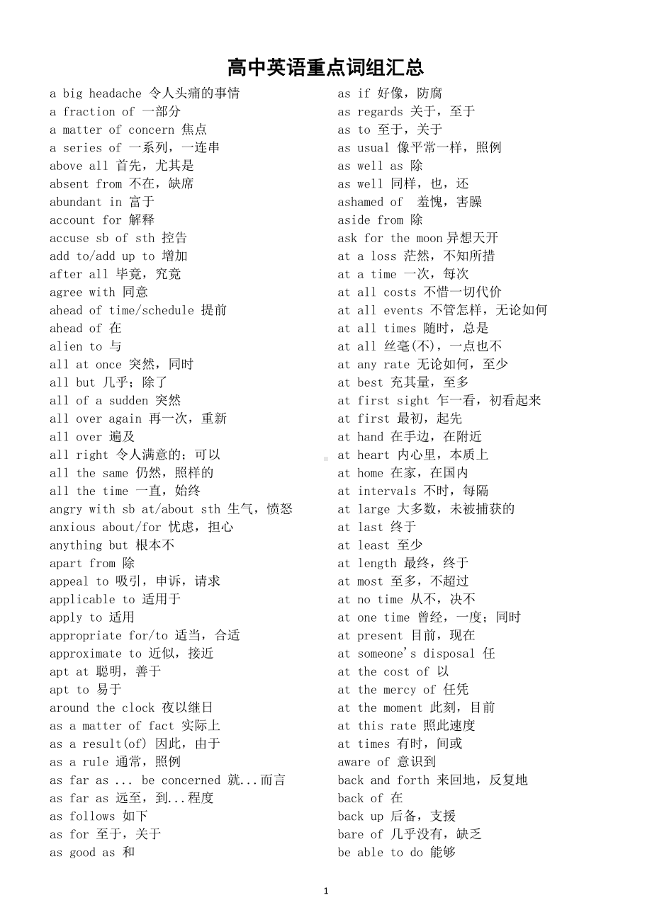 高中英语高考复习重点词组汇总.doc_第1页