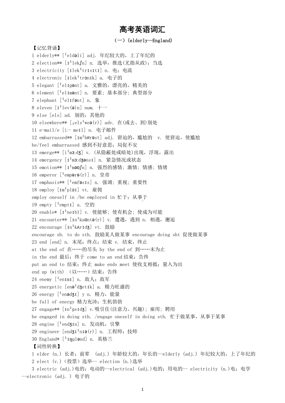 高中英语高考词汇整理汇总（十一）（记忆背诵+词性转换）.doc_第1页