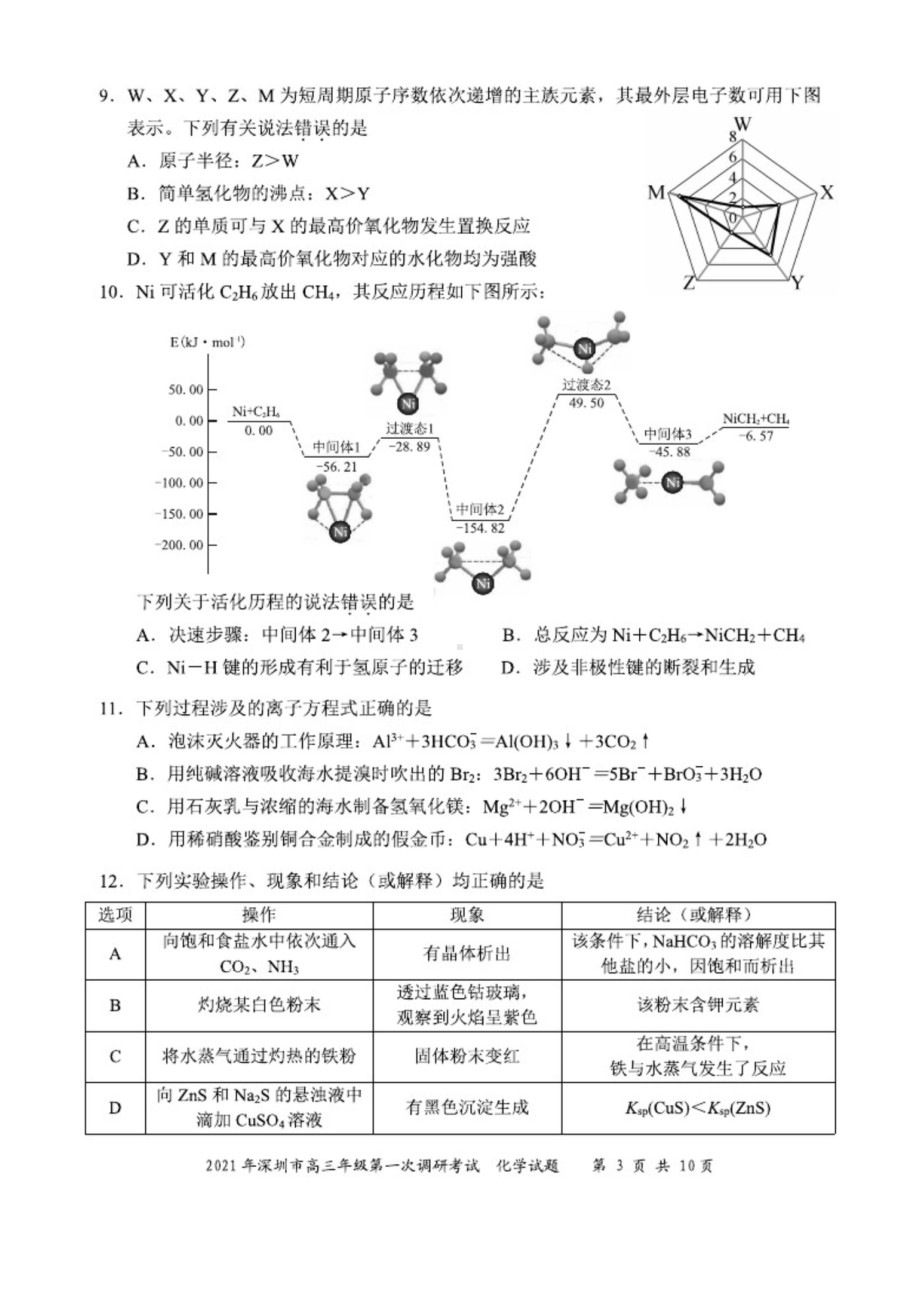 (无水印)2021年深圳市高三年级第一次调研考试化学试题.doc_第3页