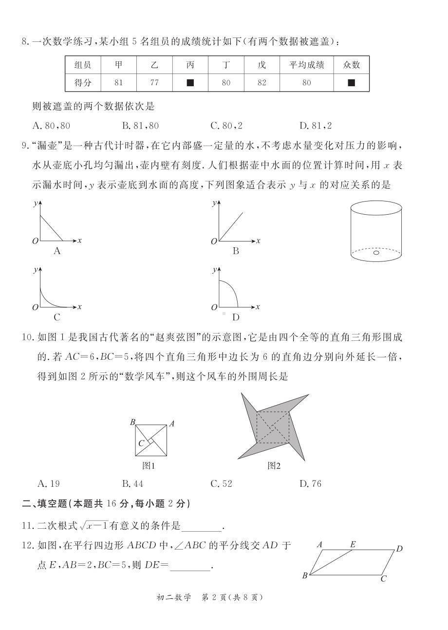 北京市东城区2021-2022八年级初二下学期数学期末试卷及答案.pdf_第2页