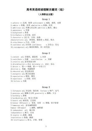 高中英语高考复习阅读理解关键词（组）（人物职业主题）.docx