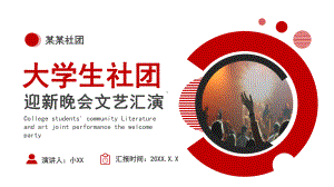 红色简约大学社团迎新晚会文艺汇演策划PPT模板课件.pptx