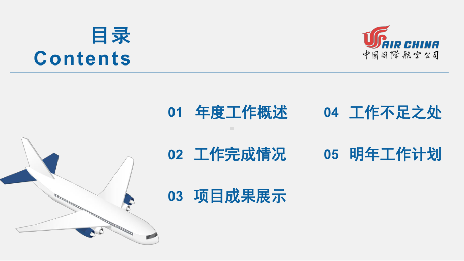 蓝色沉稳商务风航空公司工作总结PPT模板课件.pptx_第2页