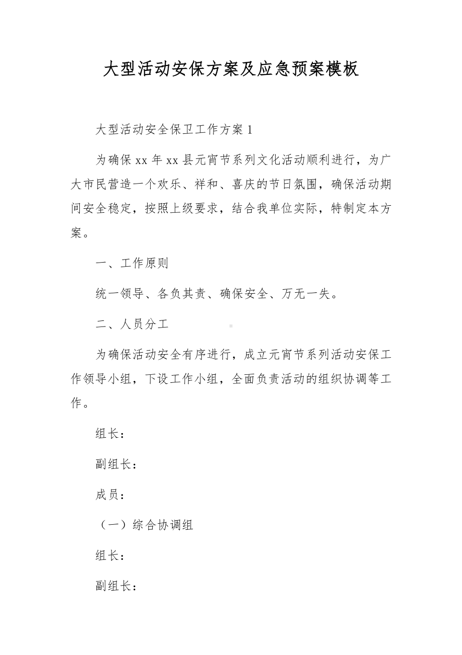 大型活动安保方案及应急预案模板.docx_第1页