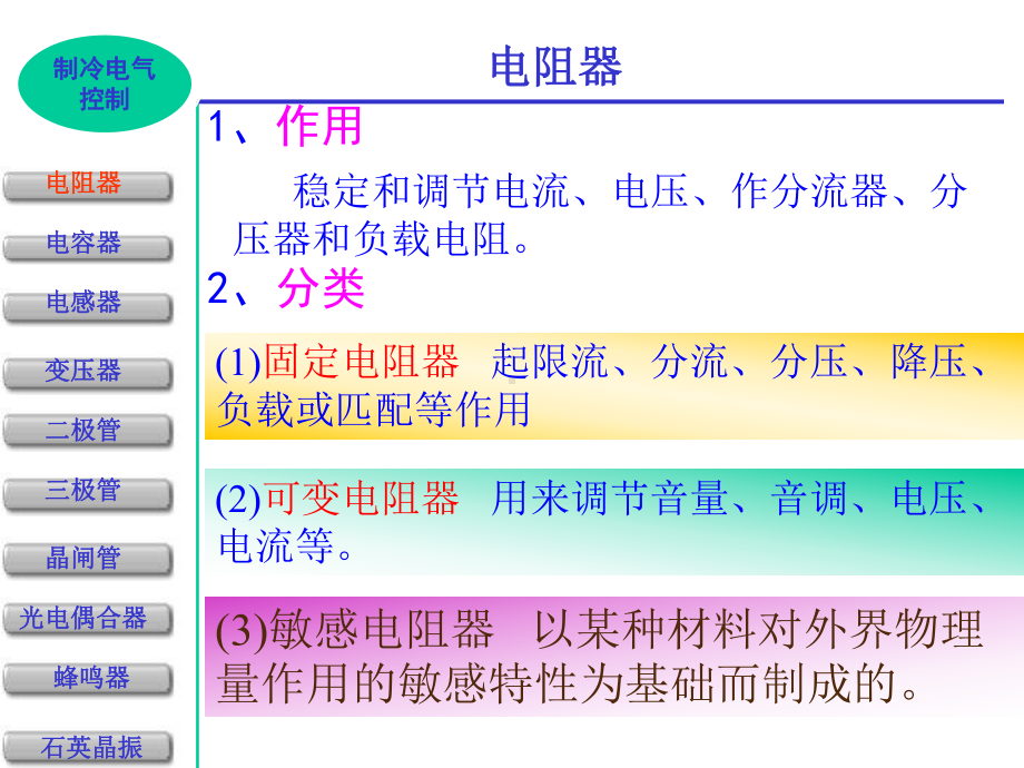 制冷设备电气与控制系统检修-制冷装置常用电子元器件介绍-PPT课件.ppt_第1页