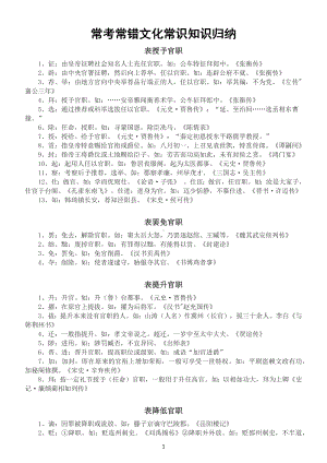 高中语文高考常考常错文化常识知识归纳（七类官职变动）.docx