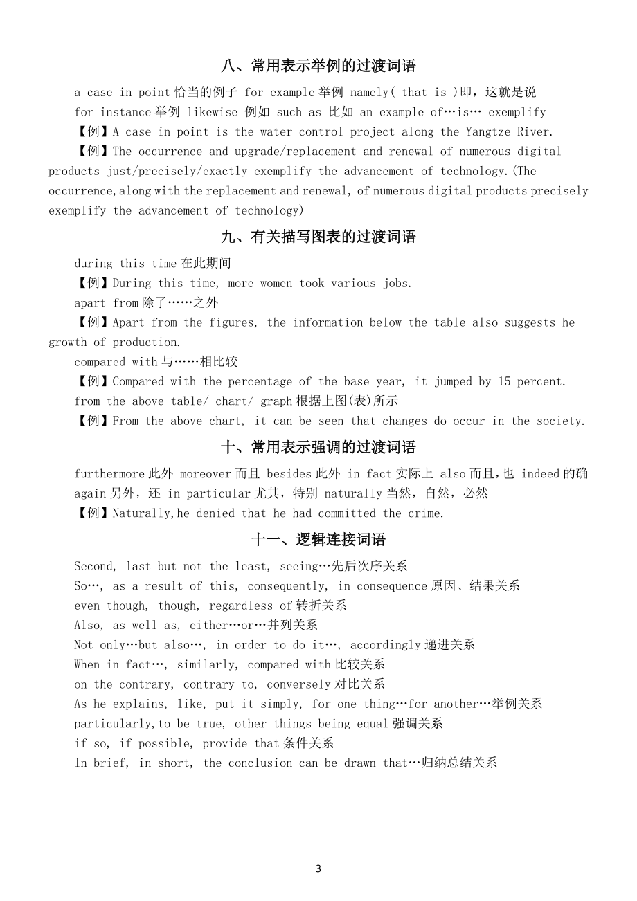 高中英语高考作文常用过渡词句汇总（共11类）.docx_第3页