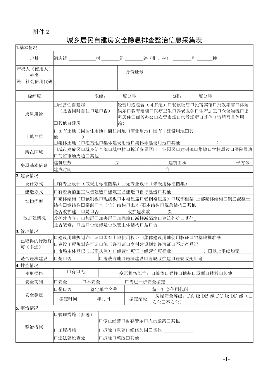 城乡居民自建房安全隐患排查整治信息采集表.docx_第1页